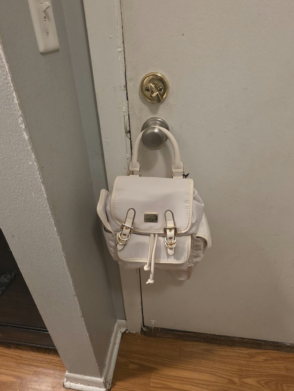 New York & Company Cream Mini Backpack with Gold Hardware